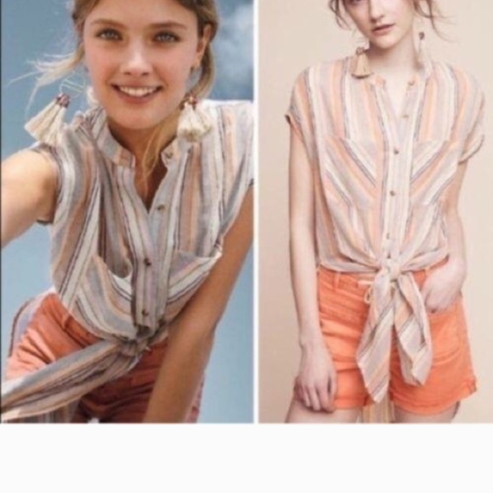 Striped Tie-Front Blouse